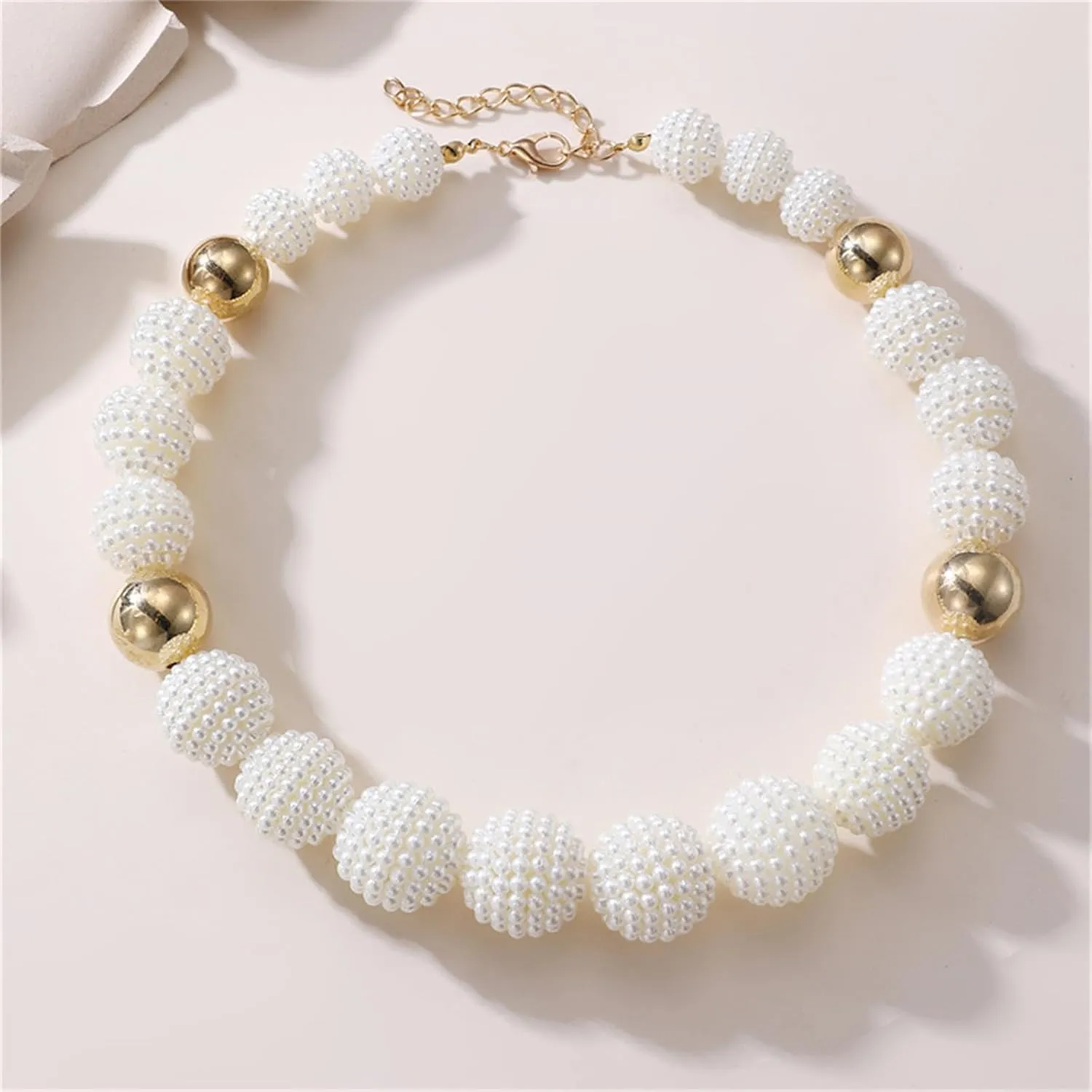 Vintage Irregular Necklace Chunky Curved Tube with Beaded Necklace Baroque Handmade Pearl Necklace 14k Gold Filled Handmade Elegant Necklace African Wedding Jewelry for Women