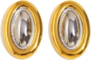 Vintage Oval Stud Earrings for Women Geometric Statement Minimalist Contrast Stainless Steel Thick Studs Earrings Dainty Ear Jewelry