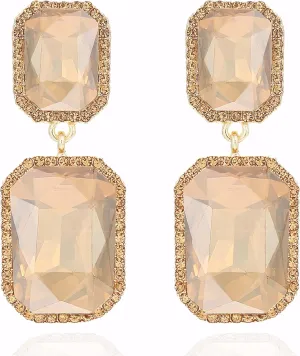 Vintage Rhinestone Statement Earrings Fancy Big Crystal Rectangle Drop Dangle Earrings Evening Prom Pageant Jewelry Earrings for Women