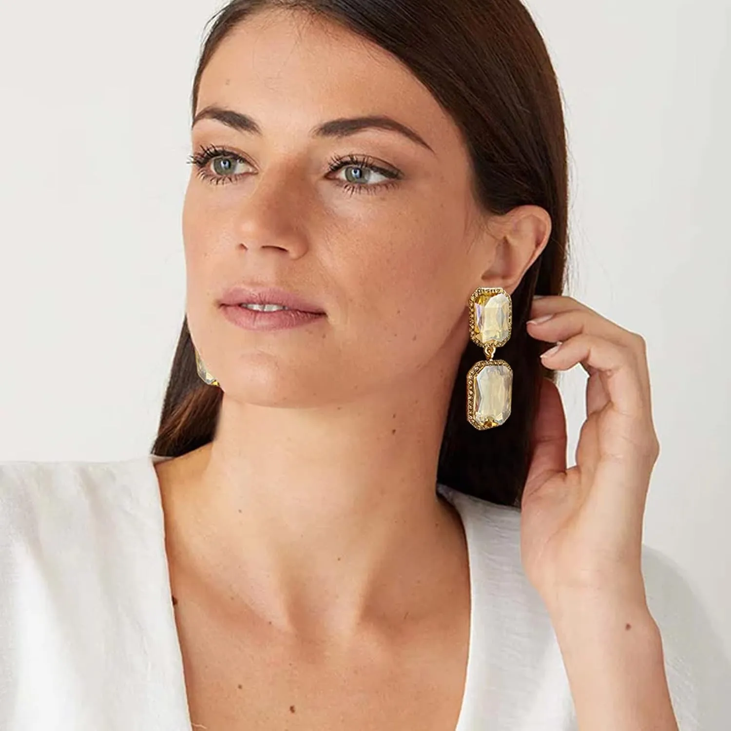 Vintage Rhinestone Statement Earrings Fancy Big Crystal Rectangle Drop Dangle Earrings Evening Prom Pageant Jewelry Earrings for Women