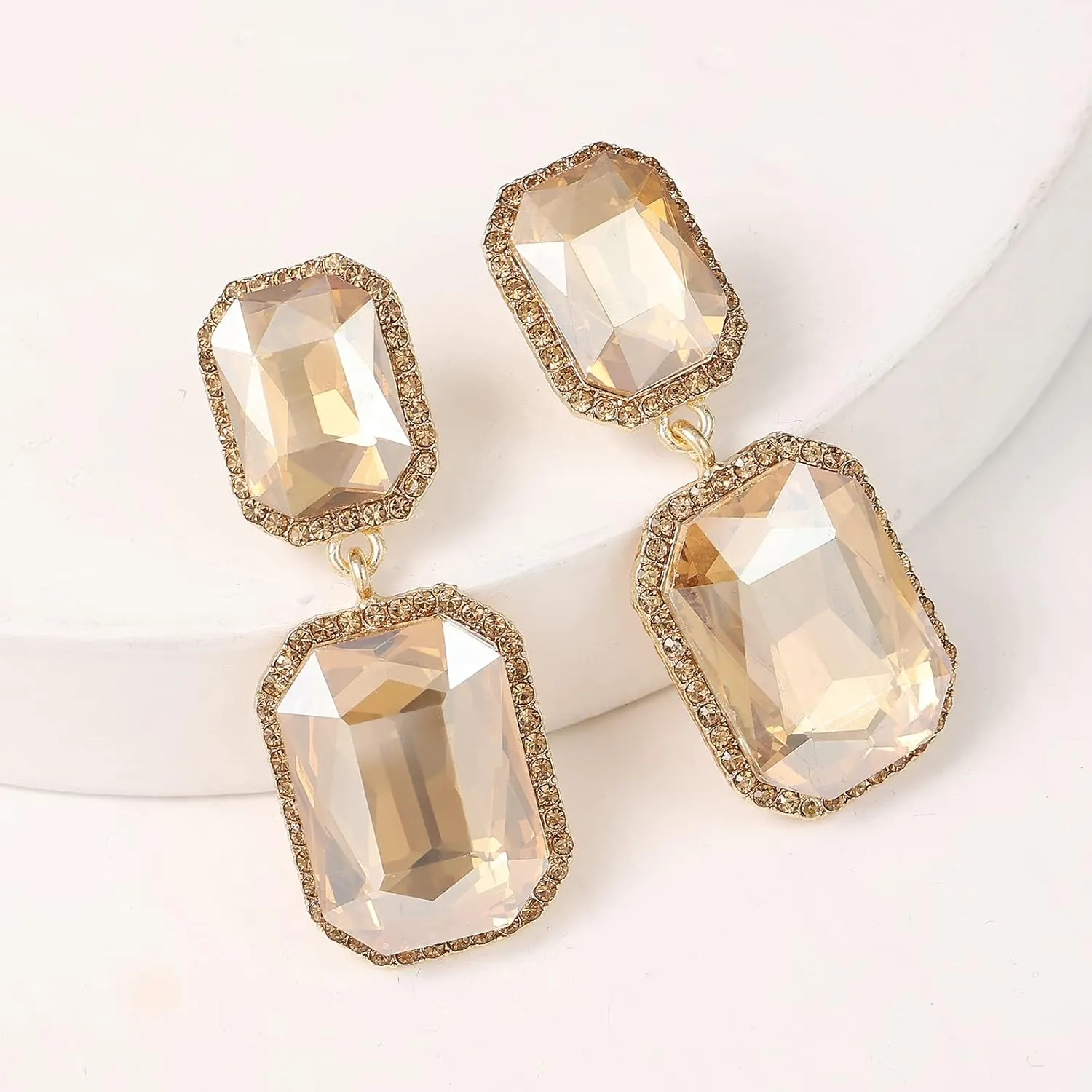Vintage Rhinestone Statement Earrings Fancy Big Crystal Rectangle Drop Dangle Earrings Evening Prom Pageant Jewelry Earrings for Women