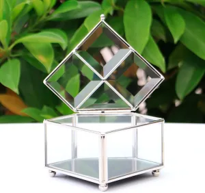 Vintage Silver Glass Jewelry Box with Hinged Lid, Jewelry Ring, Bracelet, Souvenir Metal Display Box, Transparent Storage Box.(4.6x4.6x3.2Inches) (Antique Silver)