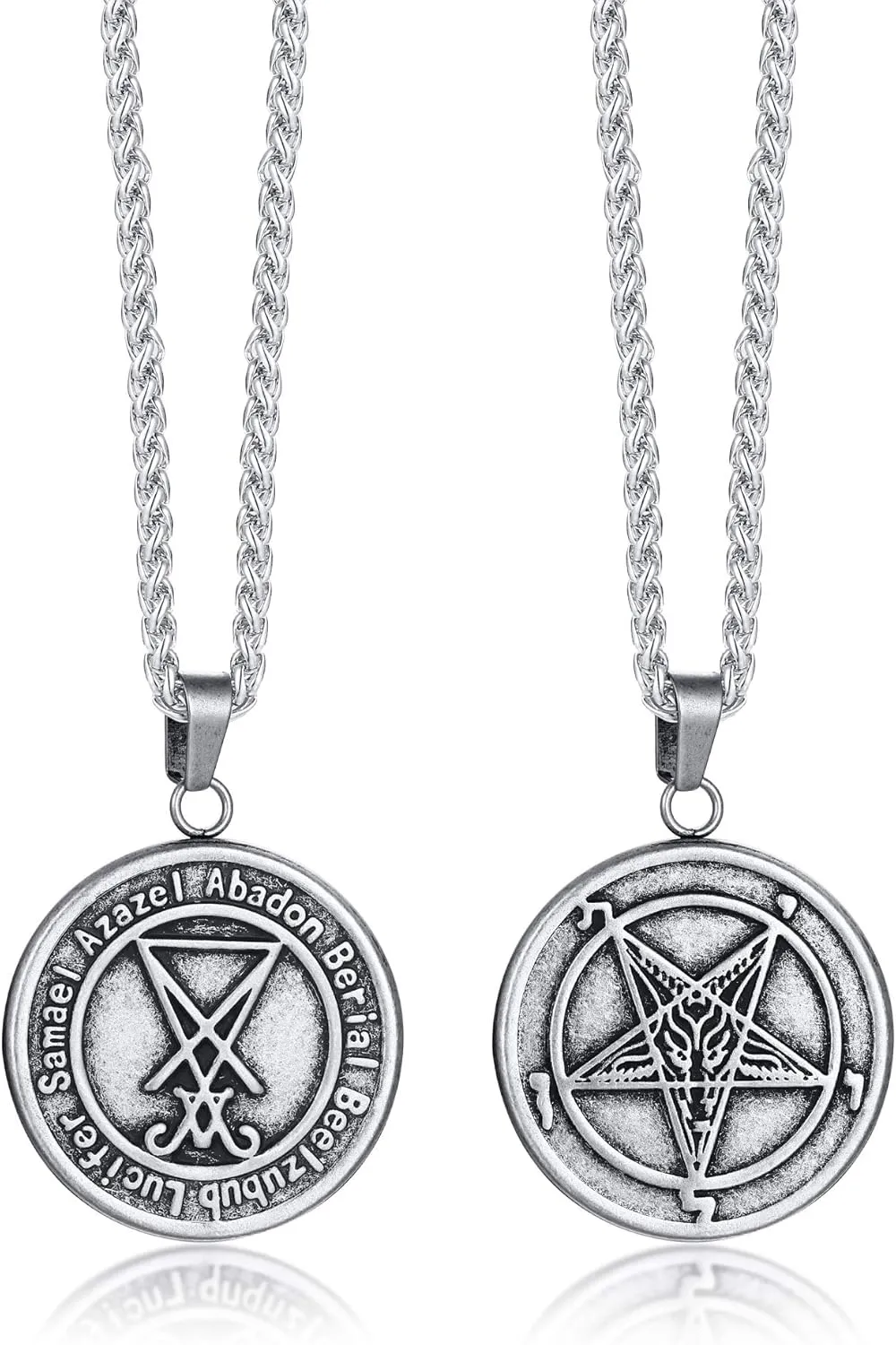 VNOX Church of Satan Seal of Baphomet Satanic Goat of Mendes Goat Head Devil Pendant Leviathan Cross Lucifer Necklace,Inverted Pentagram Amulet Jewelry