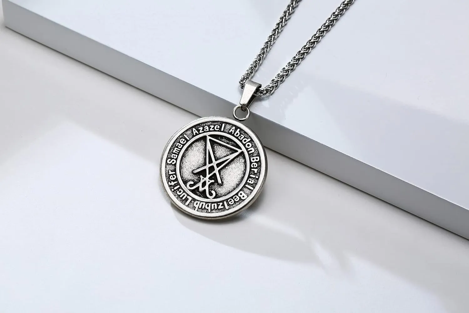 VNOX Church of Satan Seal of Baphomet Satanic Goat of Mendes Goat Head Devil Pendant Leviathan Cross Lucifer Necklace,Inverted Pentagram Amulet Jewelry