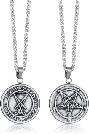 VNOX Church of Satan Seal of Baphomet Satanic Goat of Mendes Goat Head Devil Pendant Leviathan Cross Lucifer Necklace,Inverted Pentagram Amulet Jewelry