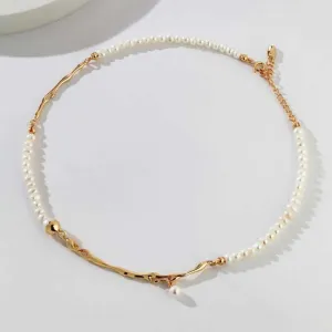 Volcanic Lava  Freshwater Pearl  Necklace-18k Gold Vermeil