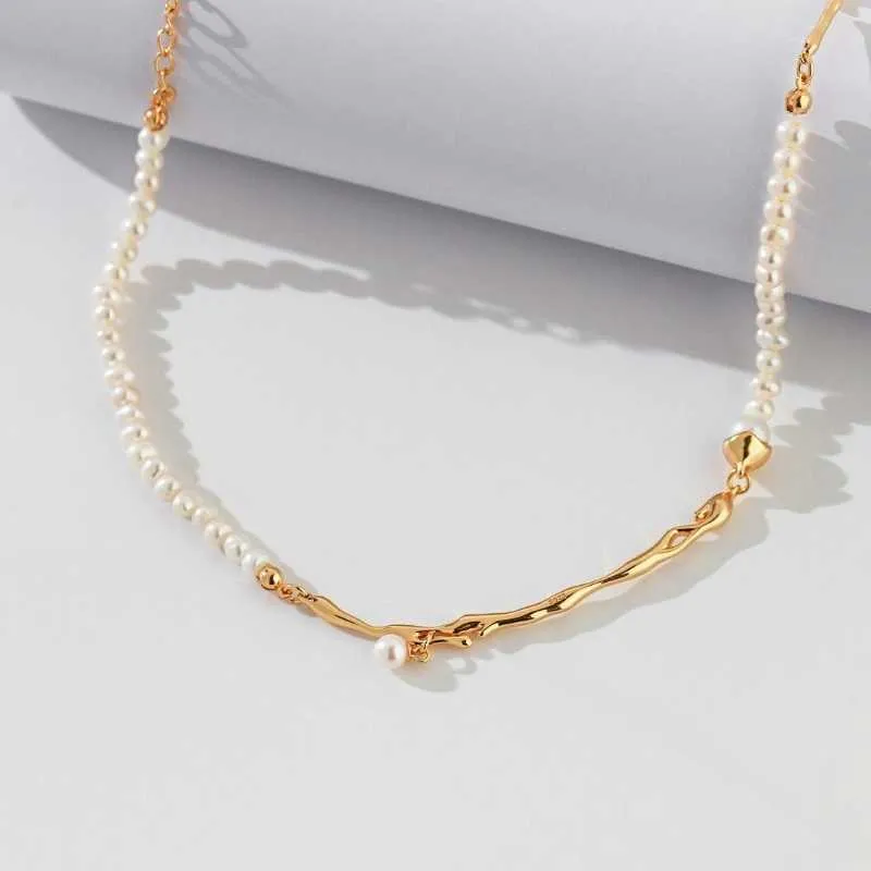 Volcanic Lava  Freshwater Pearl  Necklace-18k Gold Vermeil