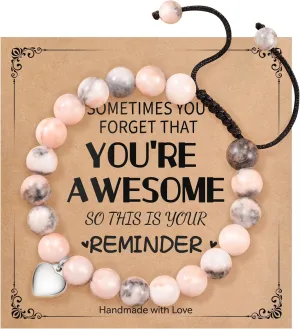 VU100 Girls Bracelets Gifts for Daughter Natural Stone Bracelet Back to School Bracelet Gifts First Day of School Gift Separation Anxiety Gift for Girls Granddaughter