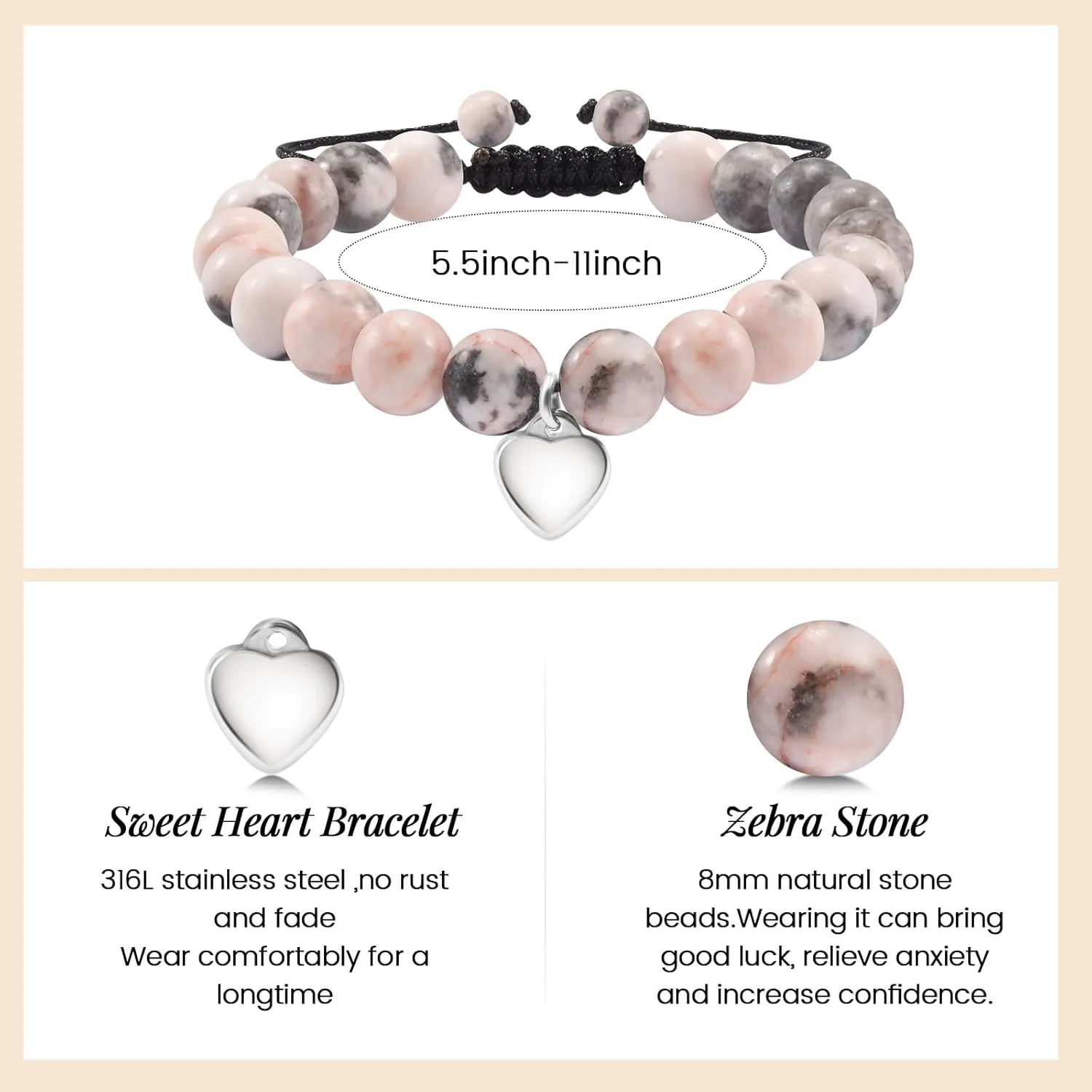 VU100 Girls Bracelets Gifts for Daughter Natural Stone Bracelet Back to School Bracelet Gifts First Day of School Gift Separation Anxiety Gift for Girls Granddaughter