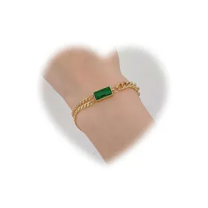 W WEILIRIAN Square Emerald Bracelets for Women Blue Crystal Bracelet Layered Green Gem Bracelet Handmade Adjustable Bracelet Hand Chain Jewelry for Girls Gifts (Green)