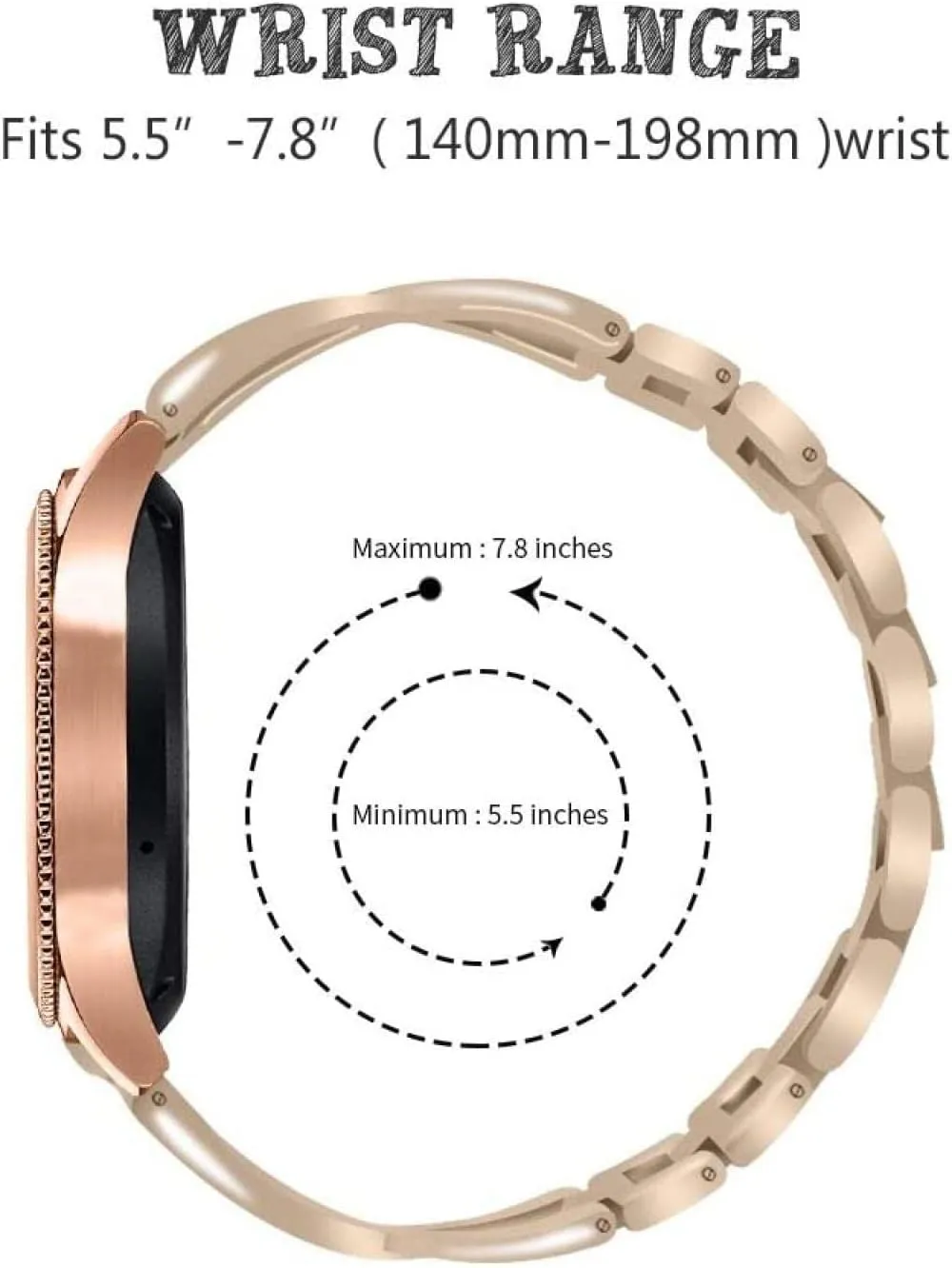 Watchband Adjustable Clasp Watch Band 46mm Stainless Steel Jewelry Watch Strap Wrist Rhinestones Silicone Wristbands Metal Band for Women Girl Watch Wristband