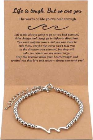 Wave Bracelet for Women, Wave Inspirational Bracelet Beaded Motivational Bracelets The Wave of Life Bracelet Get Well Feel Better Gifts Best Friendship Cheer Up Inspirational Gifts for Friend