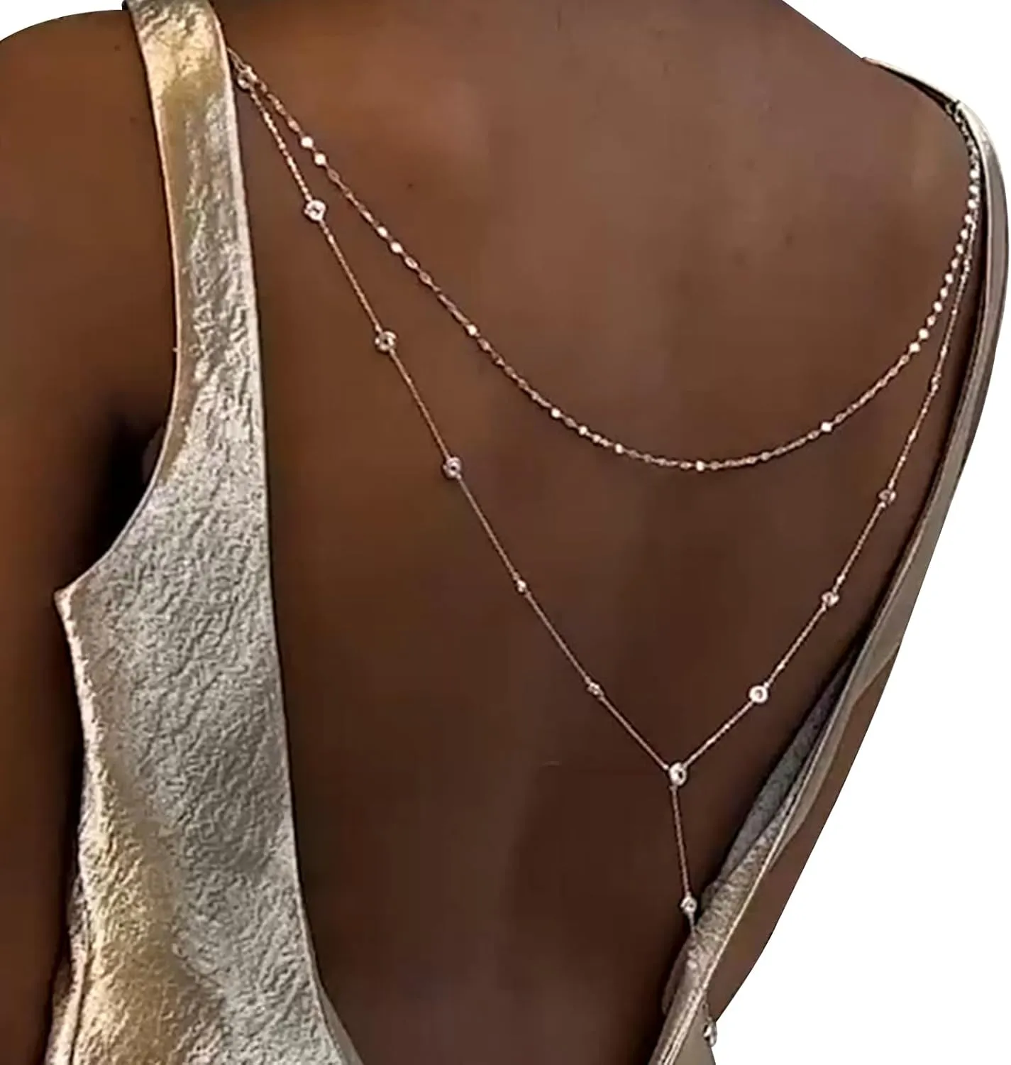 Wedding Multi-layered Rhinestone Back Chain Necklace Layered Bridal Crystal Back Chain Jewelry Festival Rave Rhinestone Backdrop Jewelry Dress Shoulder Body Chain Jewelry for Women