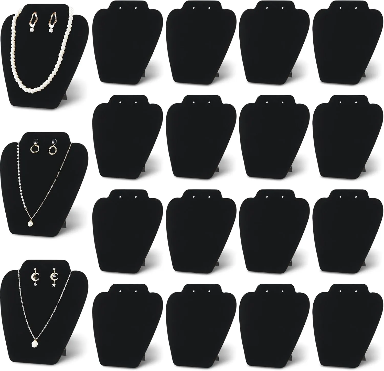 Wenqik 24 Pack 21cm Black Velvet Necklace Holder Jewelry Organizer Set for Jewelry Storage, Selling & Shows, Mannequin Bust Stand with Reinforced Bracket for Vendors and Necklace Display