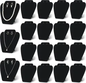 Wenqik 24 Pack 21cm Black Velvet Necklace Holder Jewelry Organizer Set for Jewelry Storage, Selling & Shows, Mannequin Bust Stand with Reinforced Bracket for Vendors and Necklace Display