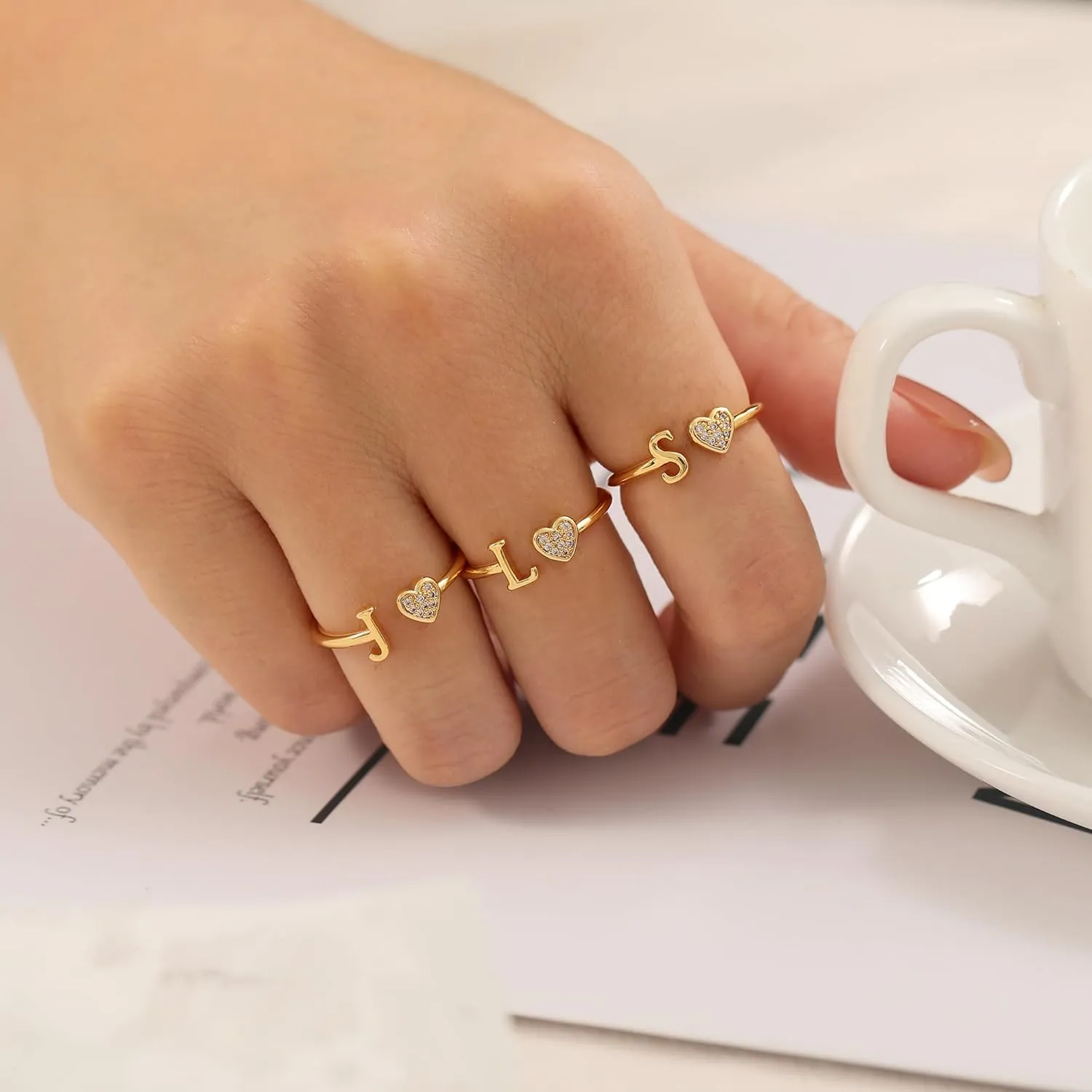 WFYOU Heart Initial Ring for Women Silver Rose Gold Plated Heart Capital Letter Initial Ring Stackable Rings for Women Adjustable Alphabet Letter Rings Jewelry Gifts