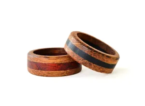 Whiskey barrel ring, wood ring, couples ring, wood wedding band, wedding ring set his and her