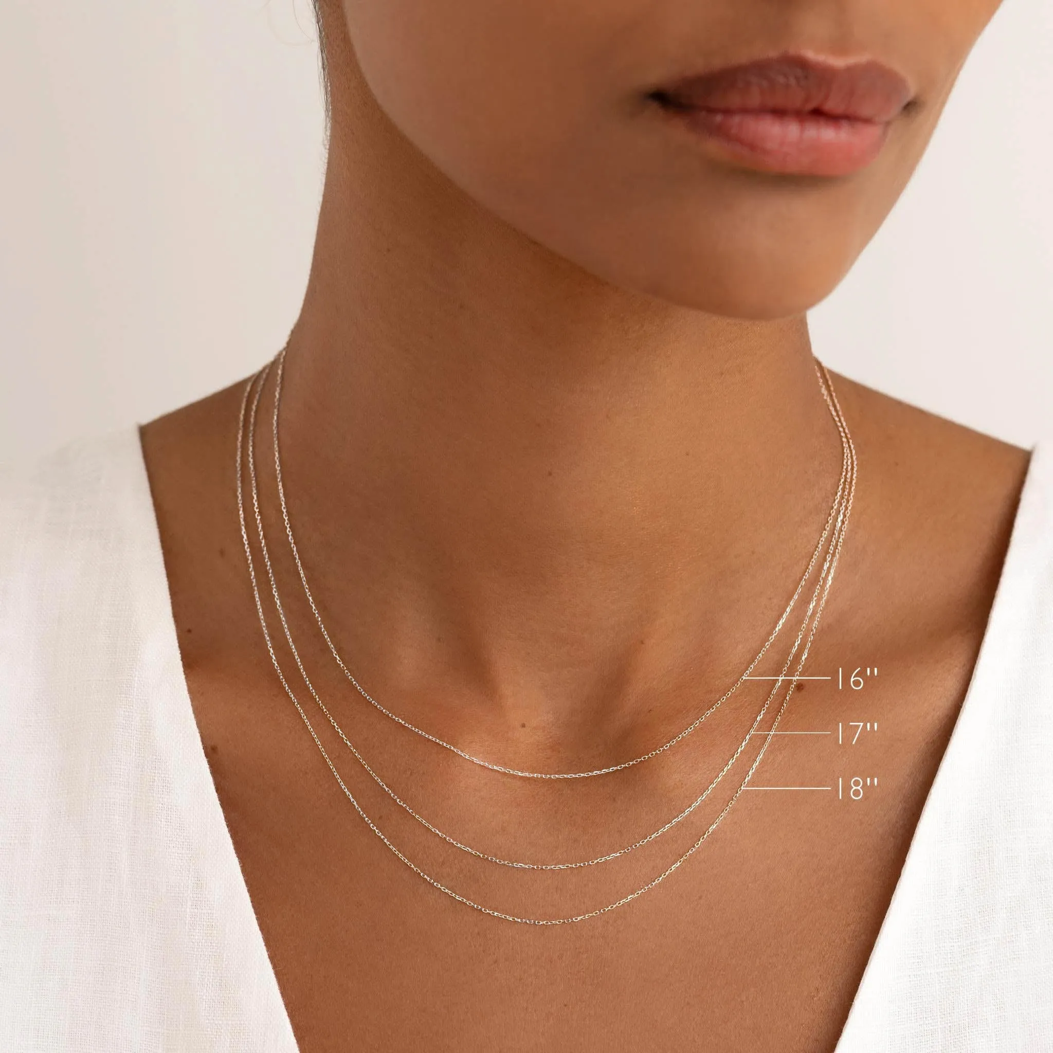 White Gold Cable Chain Necklace (16 inches) - Tyra