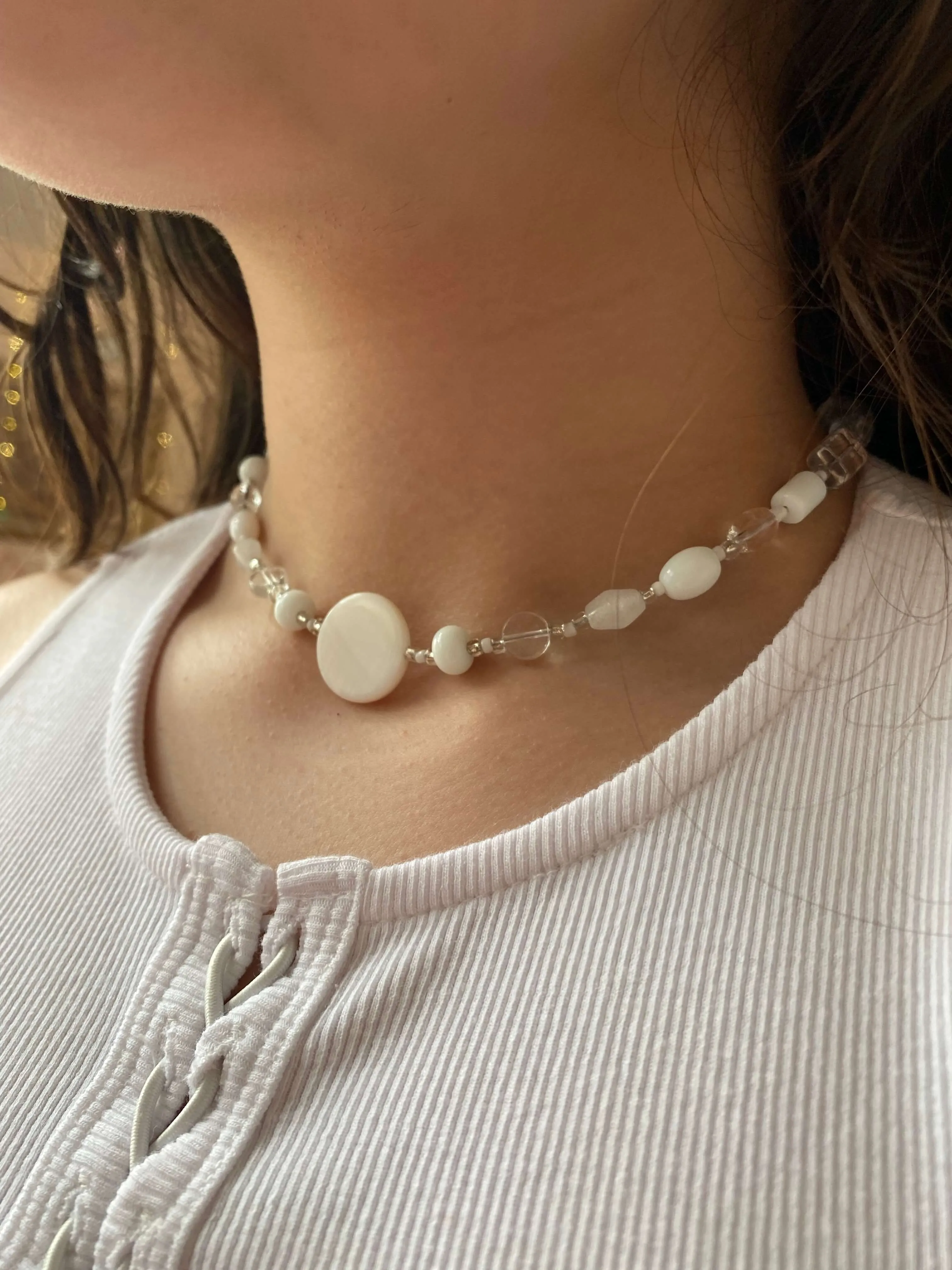 White Pearl Beaded Necklace