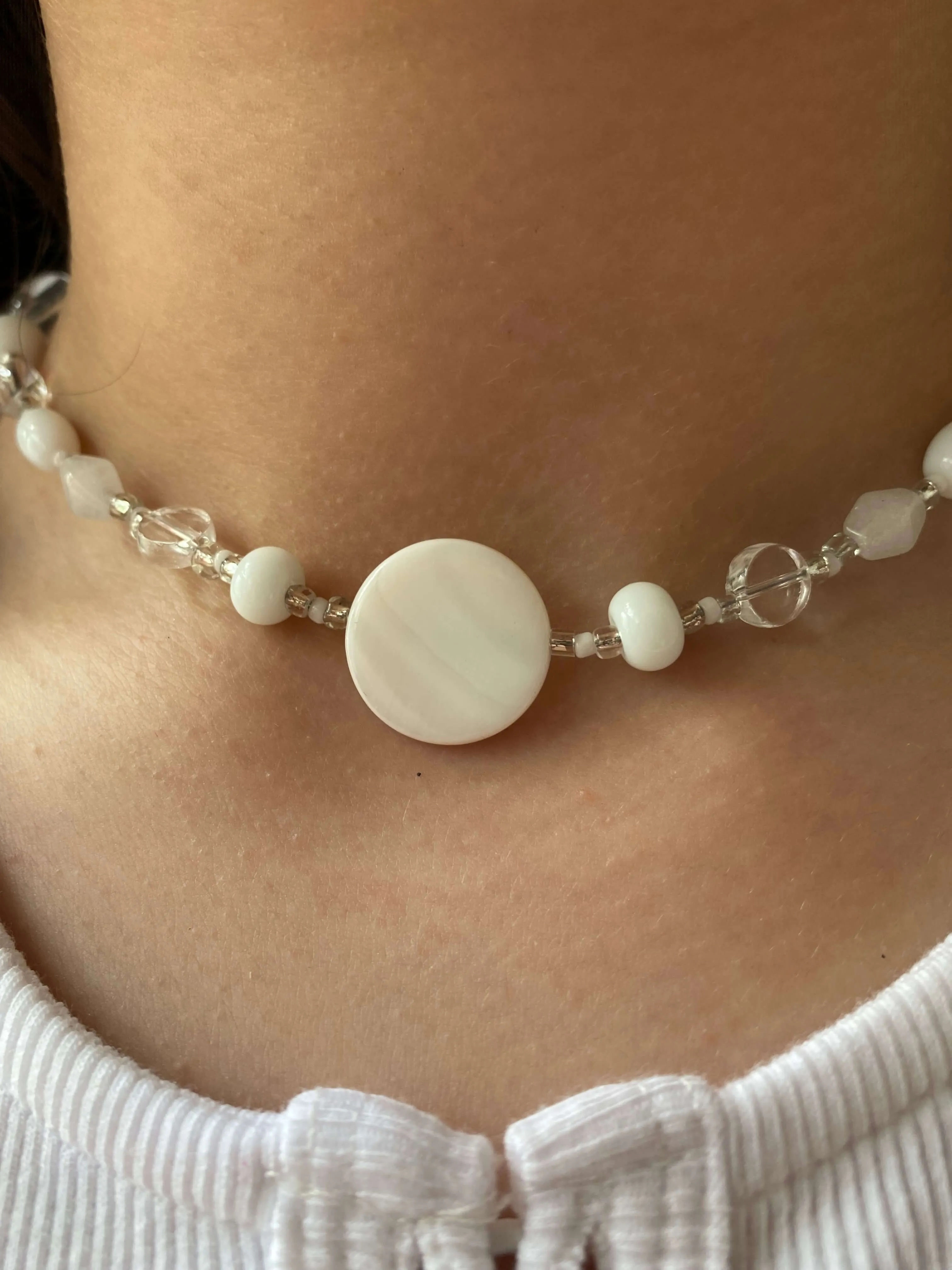 White Pearl Beaded Necklace