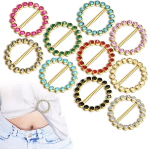 WILLBOND 10 Pieces Scarf Ring Clips Waist Buckle Clip T-Shirt Tie Pin for Women Bling Rhinestone Shirt Ties Pin for Women Fashion Metal Circle Buckle for Clothes Hat Belt Decor
