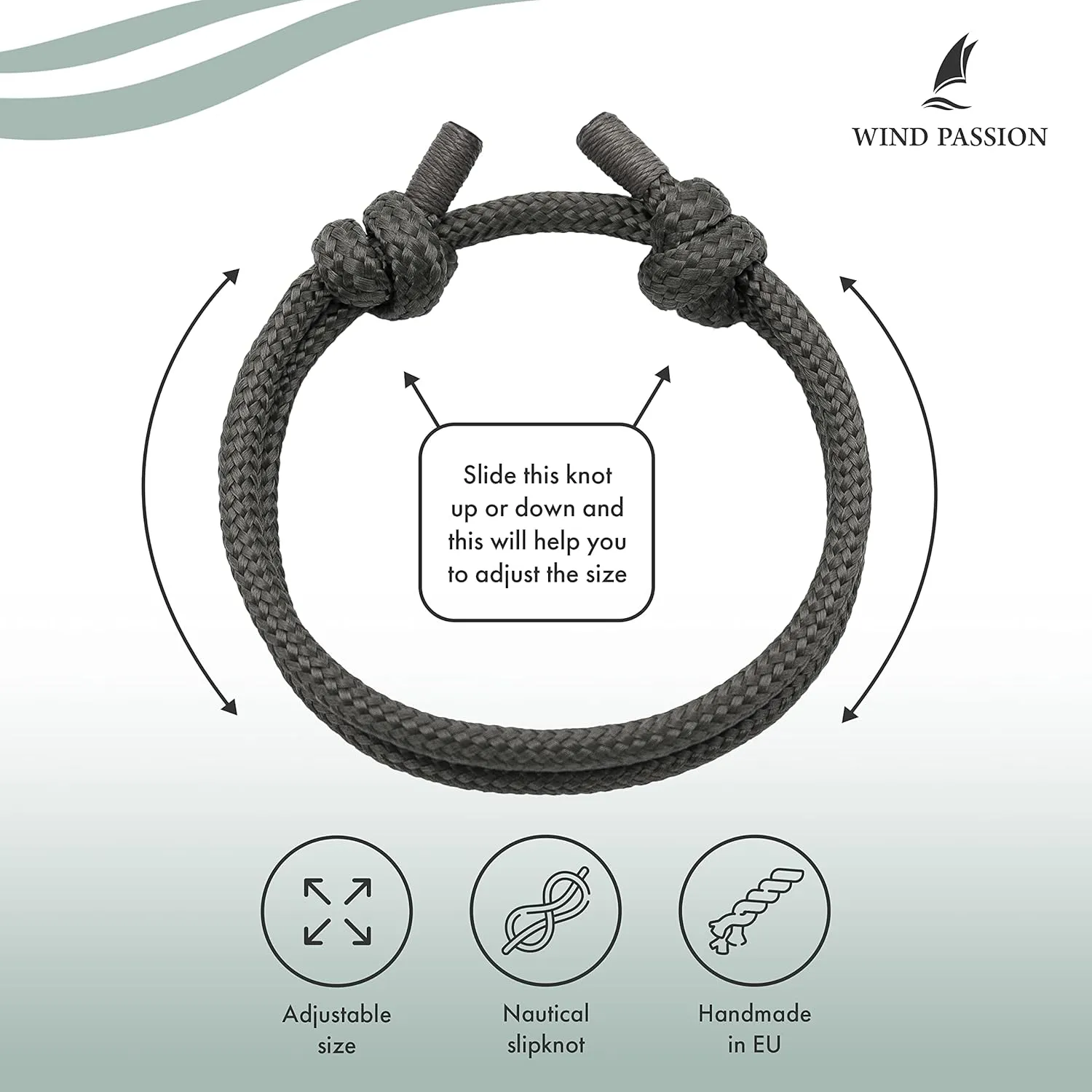 Wind Passion - Rope Bracelet for Men & Women - Adjustable Sailors Knot Paracord Bracelet - Waterproof & Sturdy