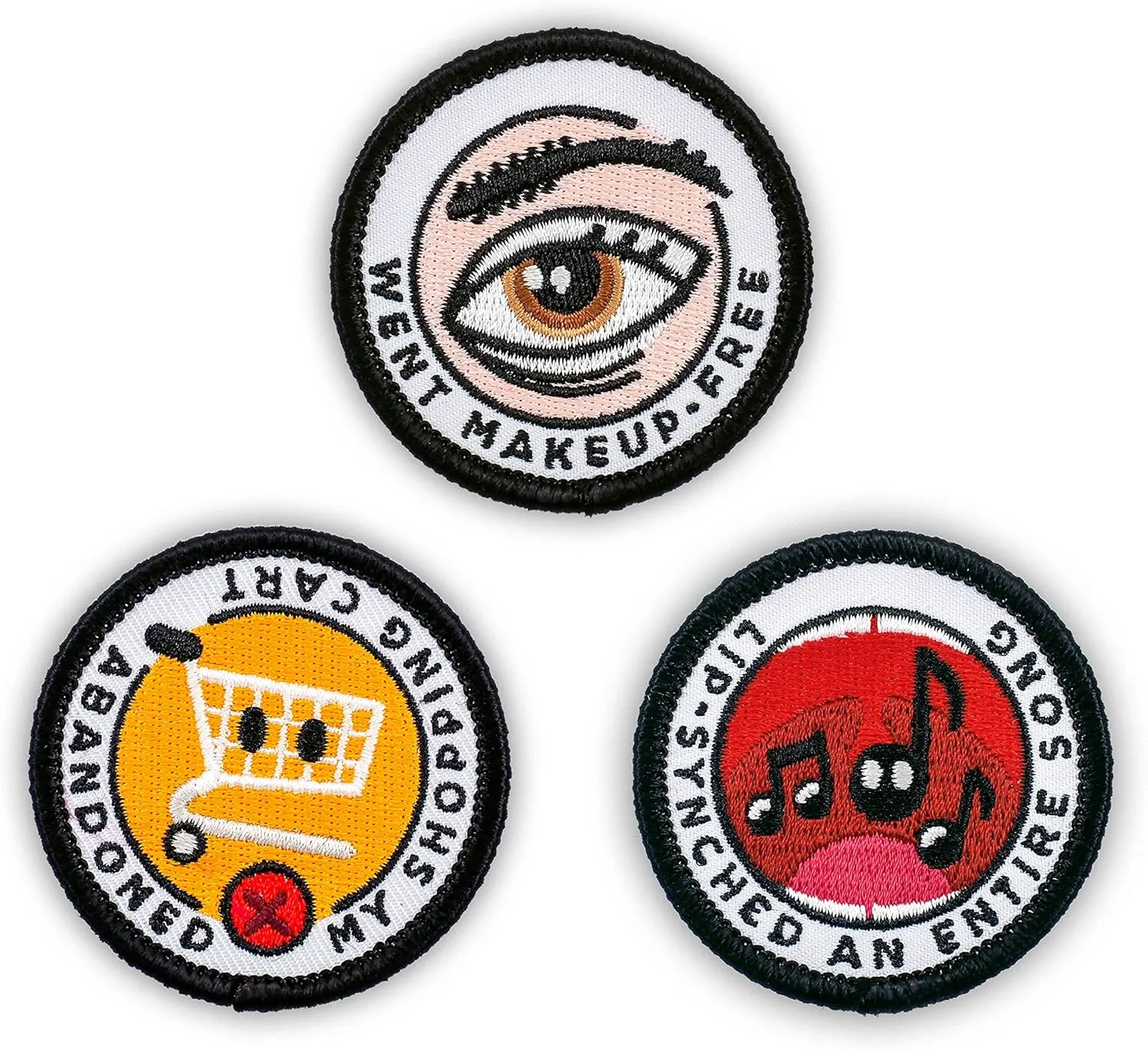 Winks For Days Adulting Merit Badge Embroidered Iron-On Patches (You Go Girl - Set 1) - Includes Three (3) 2" Patches: Abandoned My Shopping Cart, Went Makeup-Free, and Lip-Synched an Entire Song