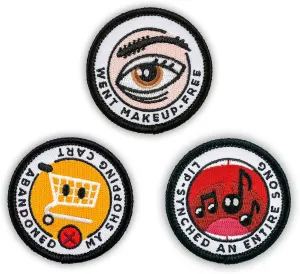 Winks For Days Adulting Merit Badge Embroidered Iron-On Patches (You Go Girl - Set 1) - Includes Three (3) 2" Patches: Abandoned My Shopping Cart, Went Makeup-Free, and Lip-Synched an Entire Song