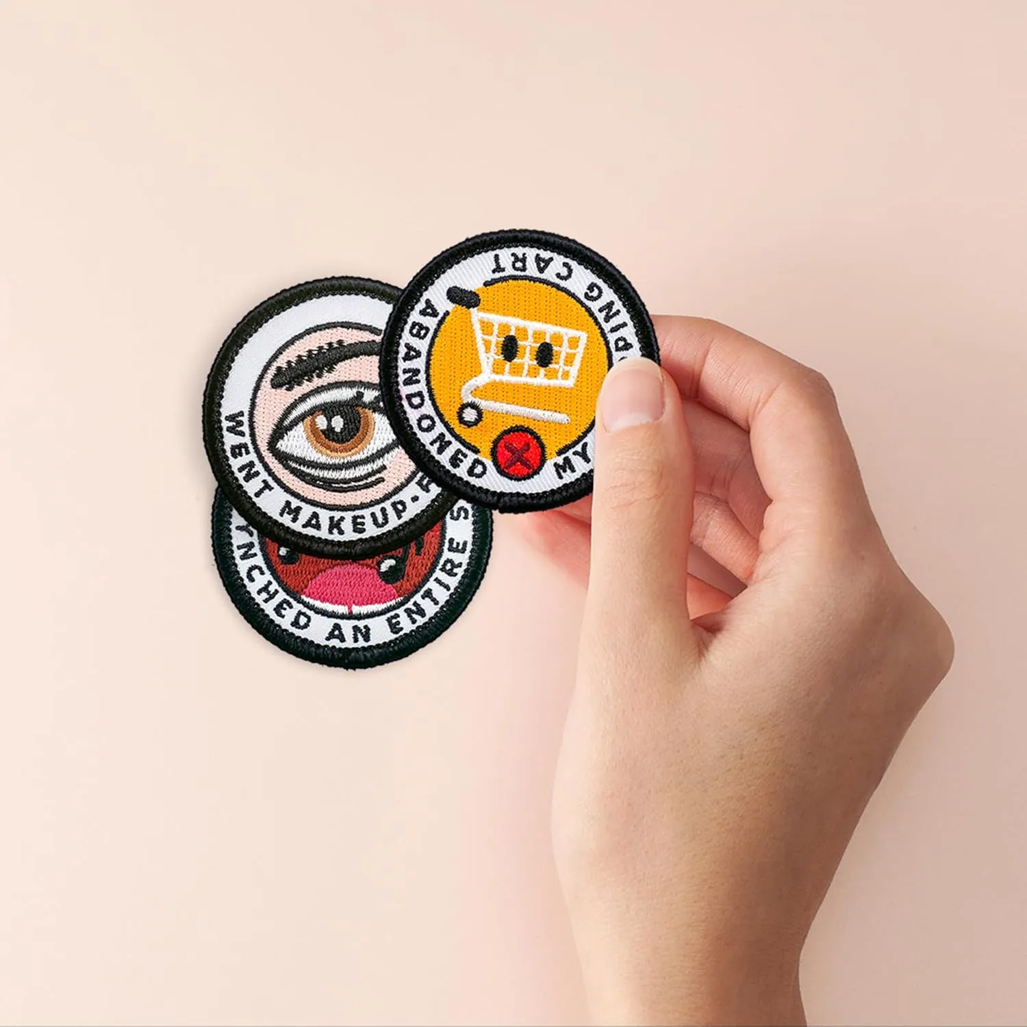 Winks For Days Adulting Merit Badge Embroidered Iron-On Patches (You Go Girl - Set 1) - Includes Three (3) 2" Patches: Abandoned My Shopping Cart, Went Makeup-Free, and Lip-Synched an Entire Song