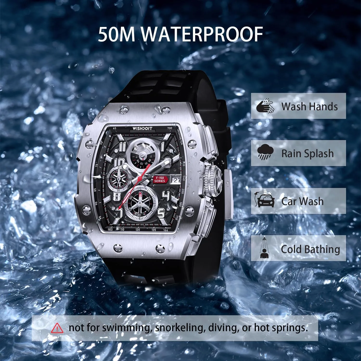 WISHDOIT Chronograph Multifunction Watch Men Luxury Tonneau Watch Calendar Date Luminous Waterproof Men Watch