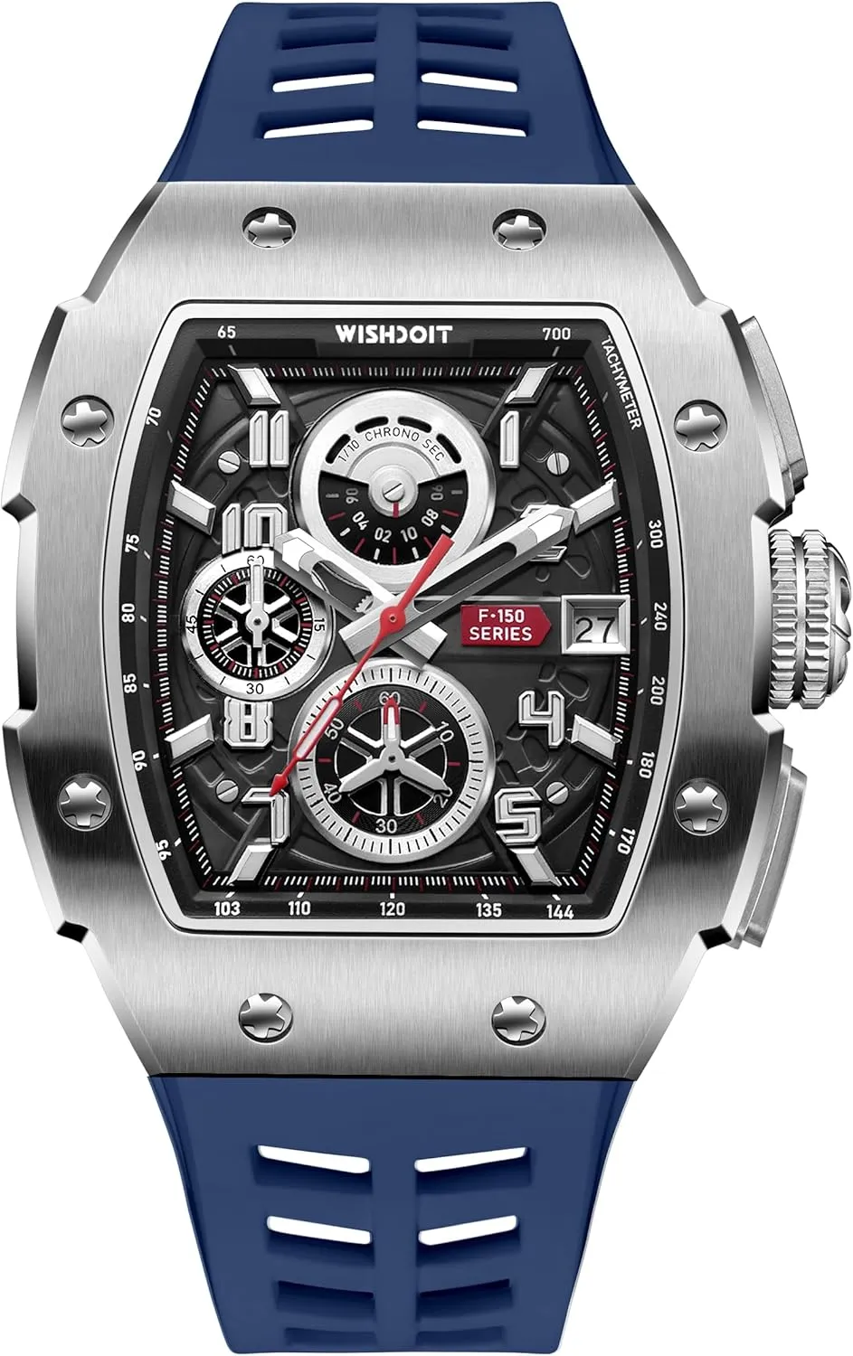 WISHDOIT Chronograph Multifunction Watch Men Luxury Tonneau Watch Calendar Date Luminous Waterproof Men Watch