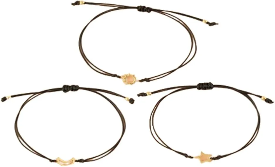 Women's Bracelet Hand Woven Sun Moon 3 Pieces Black Rope Lucky Jewelry Friendship Bracelet bracelet jewelri, Medium, so shown