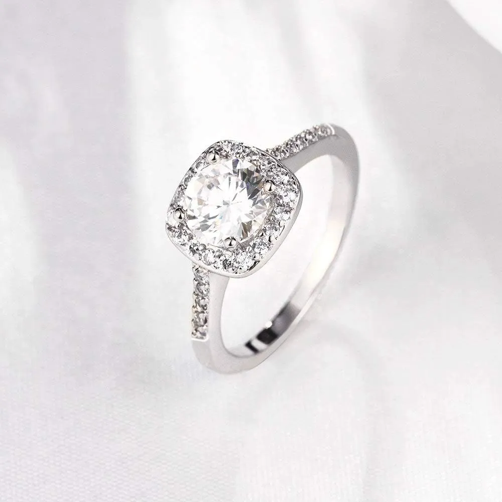 Women's CZ Crystal Square Engagement Rings Best Promise Rings Wedding Bands for Women KR002-2D
