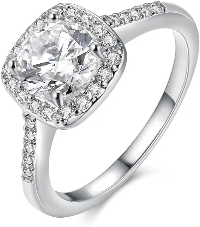 Women's CZ Crystal Square Engagement Rings Best Promise Rings Wedding Bands for Women KR002-2D