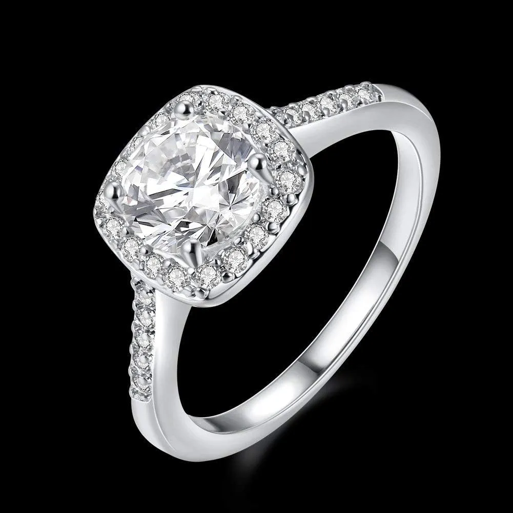 Women's CZ Crystal Square Engagement Rings Best Promise Rings Wedding Bands for Women KR002-2D