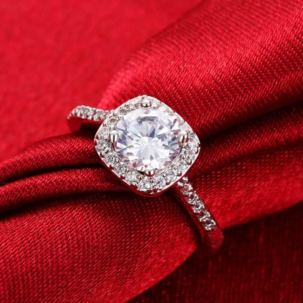 Women's CZ Crystal Square Engagement Rings Best Promise Rings Wedding Bands for Women KR002-2D