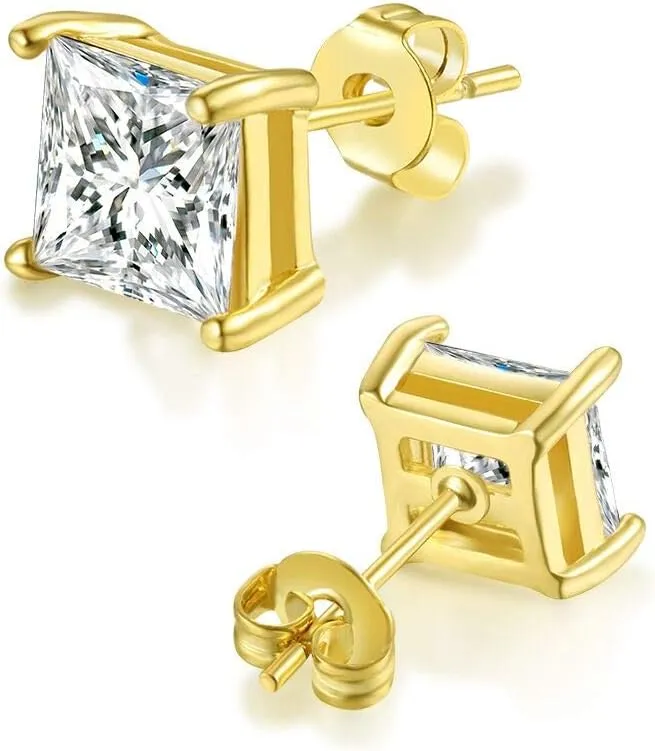 Womens Mens 18K Gold Plated Clear Cubic Zirconia Stud Earrings(5 Pairs)