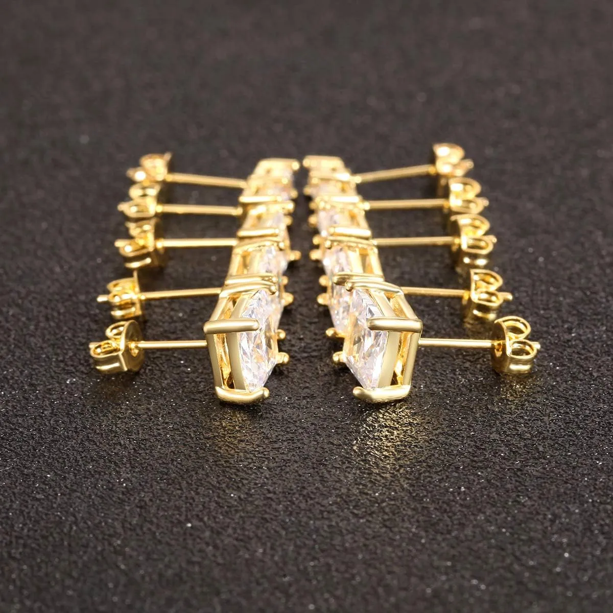 Womens Mens 18K Gold Plated Clear Cubic Zirconia Stud Earrings(5 Pairs)