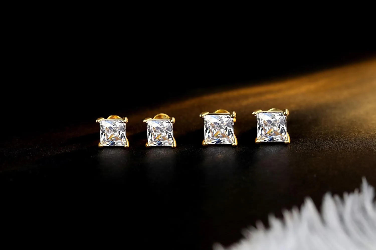 Womens Mens 18K Gold Plated Clear Cubic Zirconia Stud Earrings(5 Pairs)