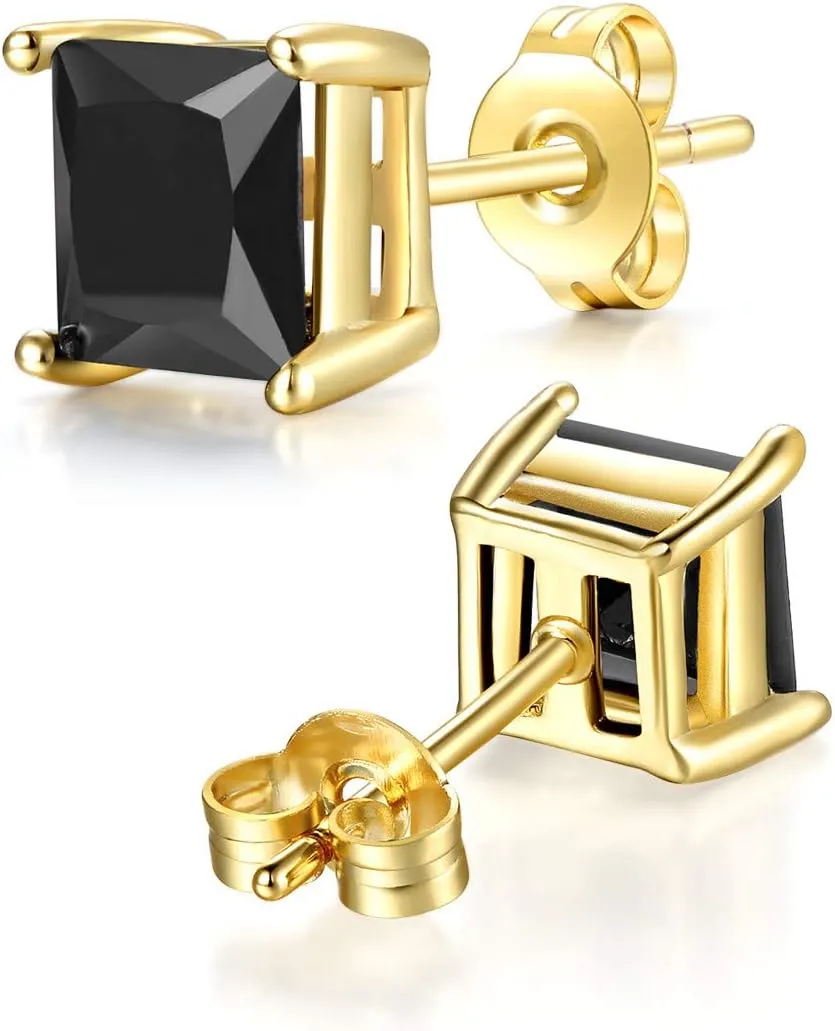 Womens Mens 18K Gold Plated Clear Cubic Zirconia Stud Earrings(5 Pairs)