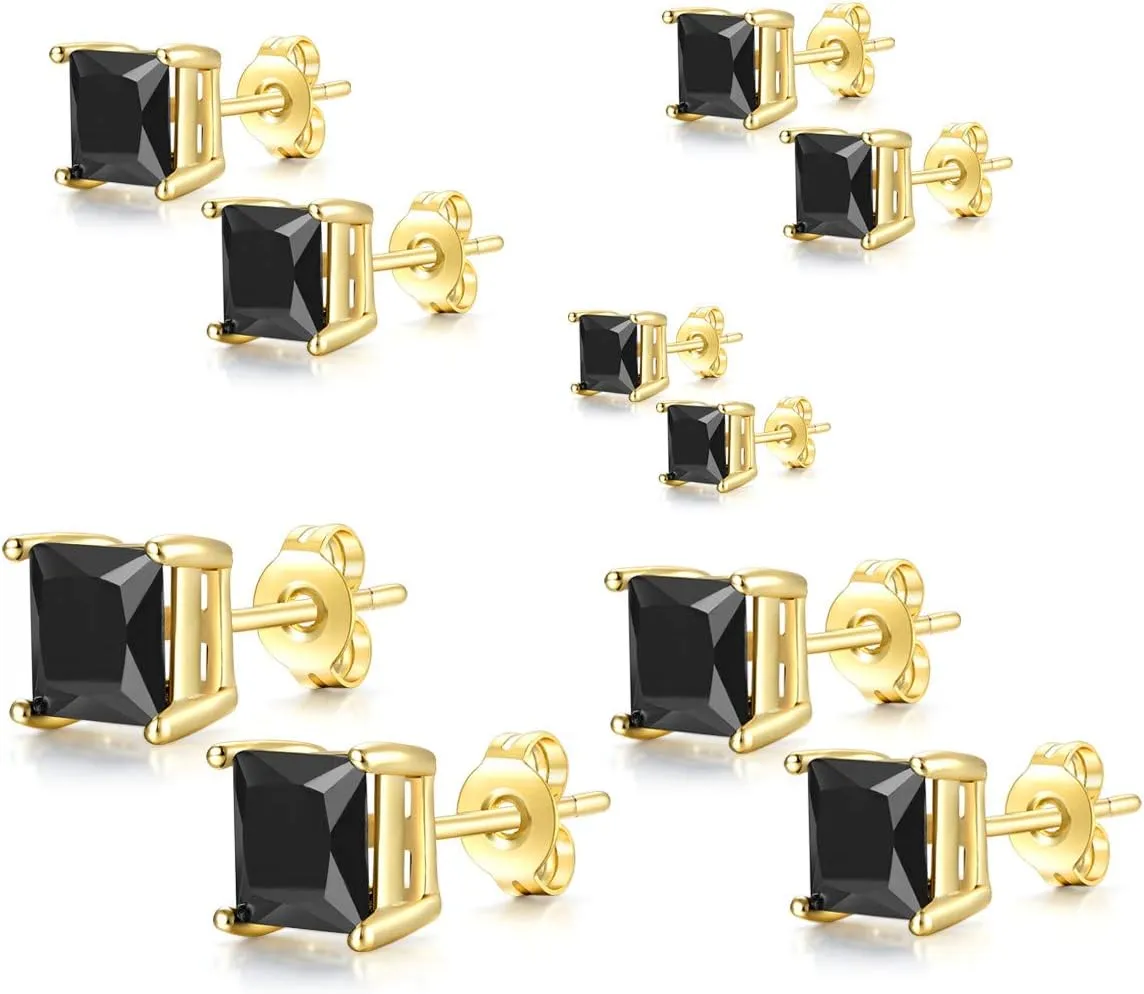 Womens Mens 18K Gold Plated Clear Cubic Zirconia Stud Earrings(5 Pairs)