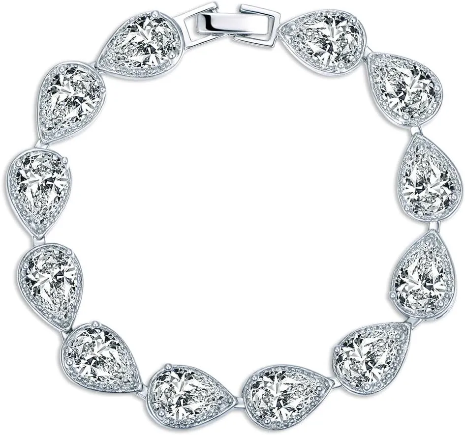 Women's Silver-Tone Clear CZ Cubic Zirconia Pear Shape Teardrop Jewelry