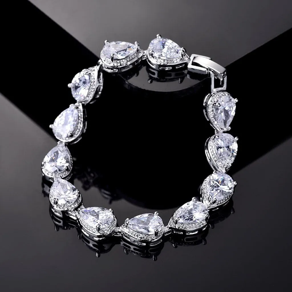 Women's Silver-Tone Clear CZ Cubic Zirconia Pear Shape Teardrop Jewelry