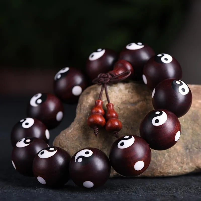 Xiaoye Purple Sandalwood Buddha Bead Tai Chi Bagua Bracelet Blood Sandalwood Prayer Bead Male Female Hand String Natural Wood Meditation Buddha Bead Bracelet