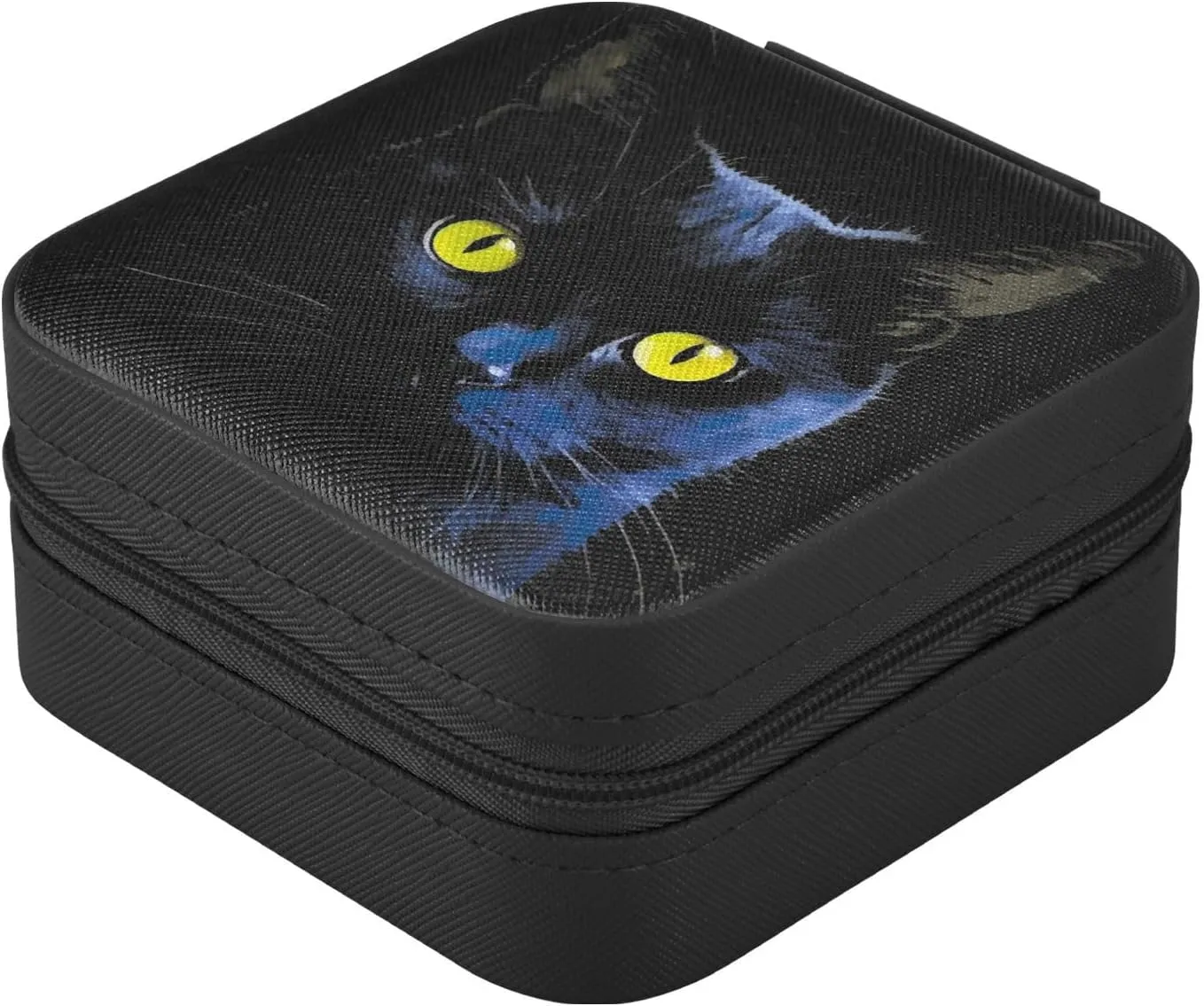 xigua Black Cat Jewelry Box for Women Girls, Portable PU Leather Mini Jewelry Travel Case for Ring, Earring, Necklace, Bracelet