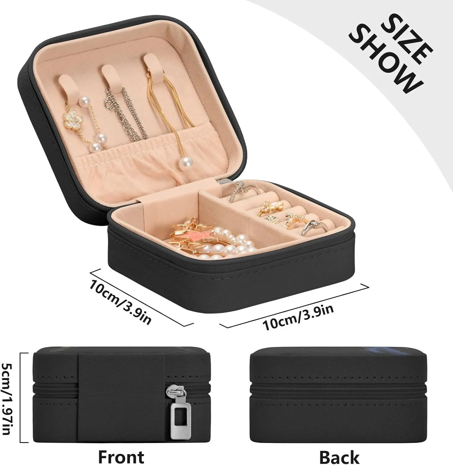xigua Black Cat Jewelry Box for Women Girls, Portable PU Leather Mini Jewelry Travel Case for Ring, Earring, Necklace, Bracelet