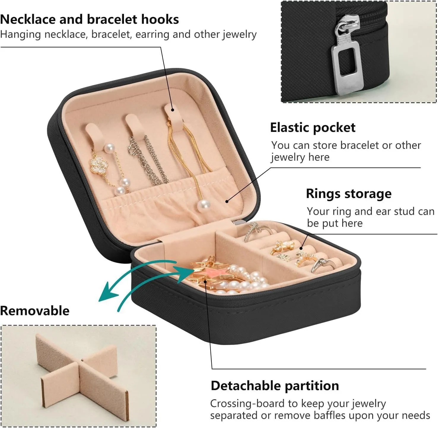 xigua Black Cat Jewelry Box for Women Girls, Portable PU Leather Mini Jewelry Travel Case for Ring, Earring, Necklace, Bracelet