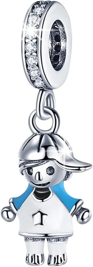XinYouZhi Little Boy for Bracelet Beads S925 Sterling Silver Cartoon Charm with Cubic Zirconia Jewelry Birthday Valentines Day Choices for Women