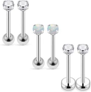 Yaalozei 18G & 20G Screw Back Earrings - Hypoallergenic Stainless Steel Studs with Cubic Zirconia for Women & Men