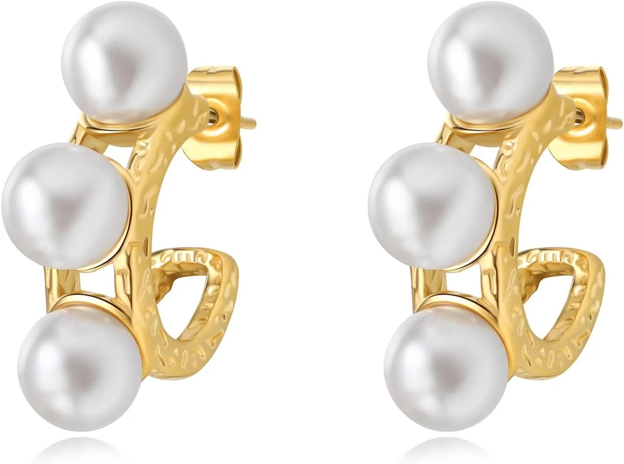 YAMI Gold Hoop Earrings for Women, 14K Gold Plated Lightweight Chunky Open Hoops Hypoallergenic Earrings, Pearl Earrings Jewelry Gifts for Her